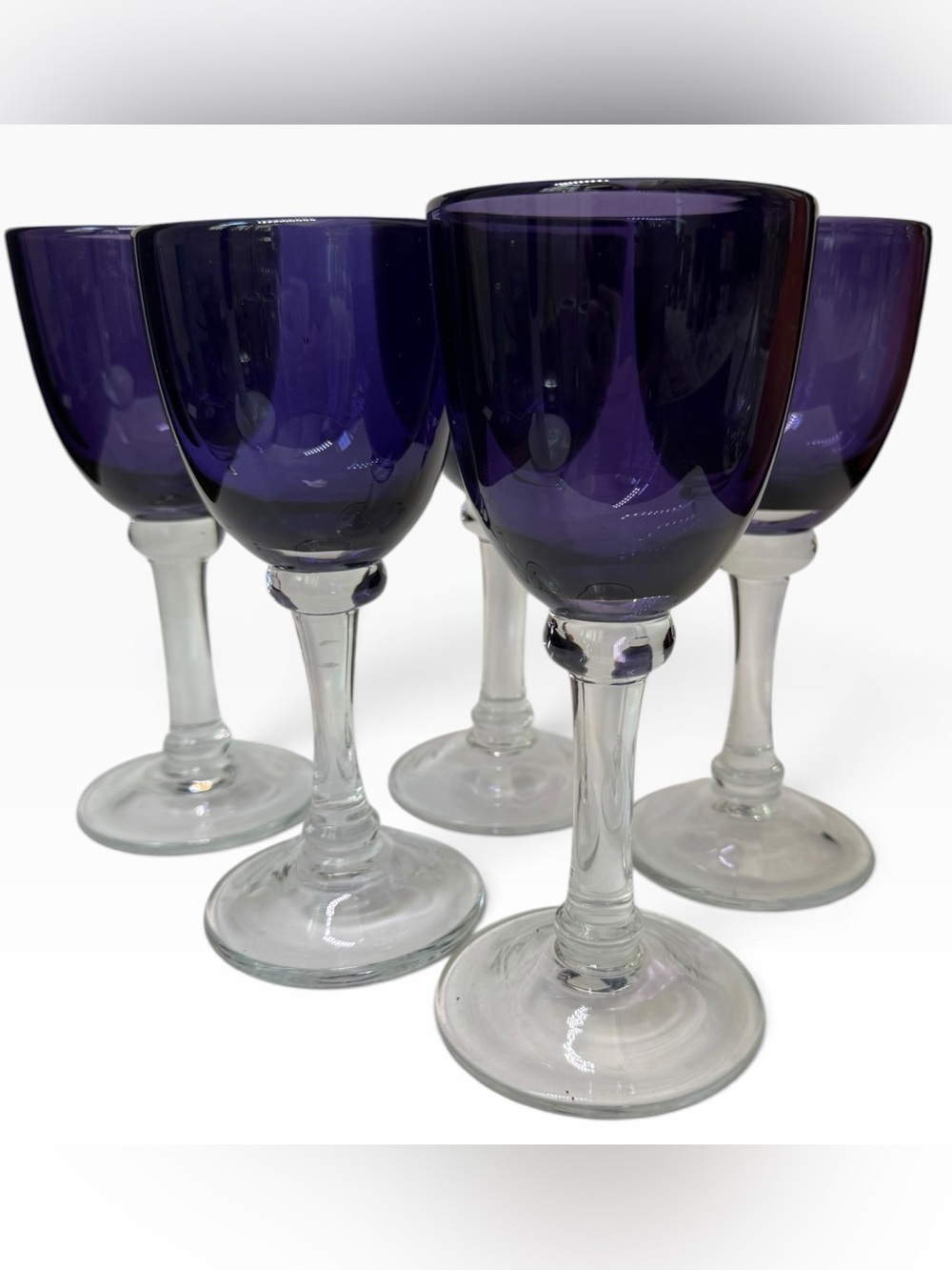 Set of 5 Crate and barrel Verona heavy glass footed glasses 8”